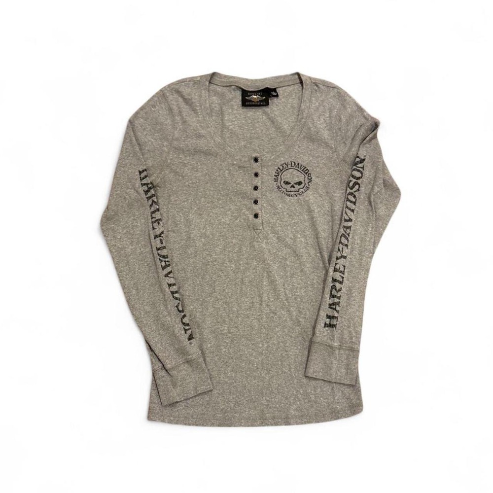 Harley-Davidson Vintage Gray Thermal Henley Long Sleeve Shirt Womens L